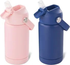 12oz Kids Water Bottle 2 Pack, Stainless Steel Insulated Water Bottle For Kids, Toddler Cup With Straws Leak-proof, Kids Water Bottles For School Boys Girls, BPA Free, Blue Pink 2 Piece Set