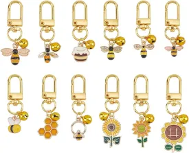 12pcs Cat Dog Collar Bells, Enamel Bees Sunflower Bell Charms with Swivel Clasps Alloy Collar Pendant Accessories for Pet Dog Cat Necklace Decoration Training Keychains DIY Crafts