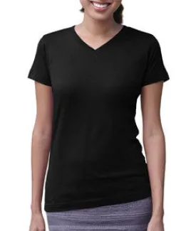 3507 LA T Ladies V-Neck Longer Length T-Shirt Black