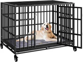42 Inch Heavy Duty Dog Crate with WheelsIndestructible Escape-Proof Dog Cage for Large Dogs, Extra Large XL XXL Indestructible Dog Crate with Removable Tray.