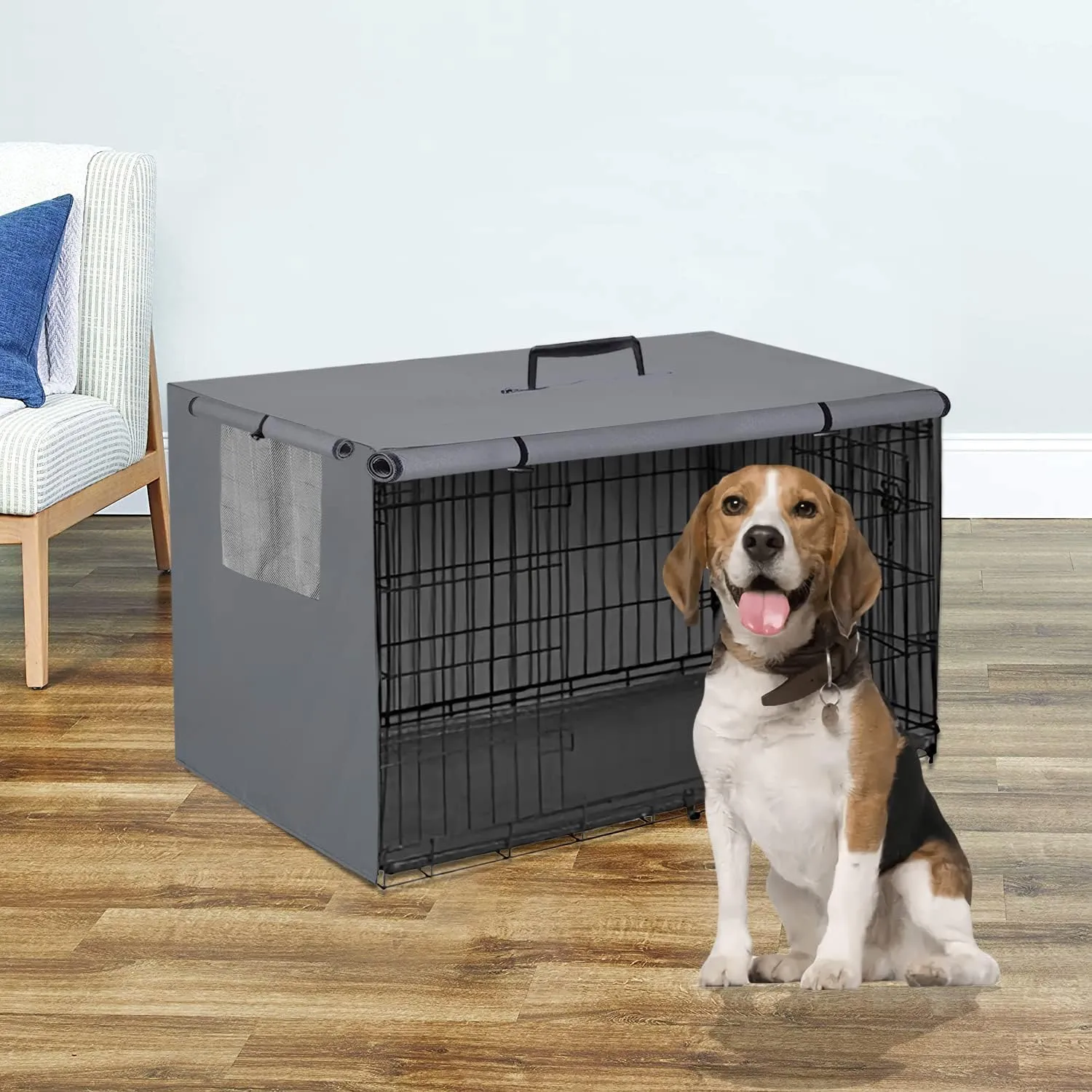 48Inch Wire Dog Crate Cover,Durable Windproof Privacy Polyester Pet Kennel Covers,Breathable Blackout Cover for 1/2/3 Door Dog Cage. (48" L x 30" W x 33" H,Grey)