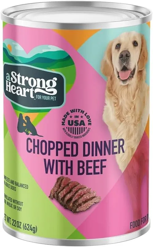 A Strong Heart Wet Dog Food, Chopped Dinner with Beef - 22 oz Cans (Pack of 12), Made in The USA with Real Beef