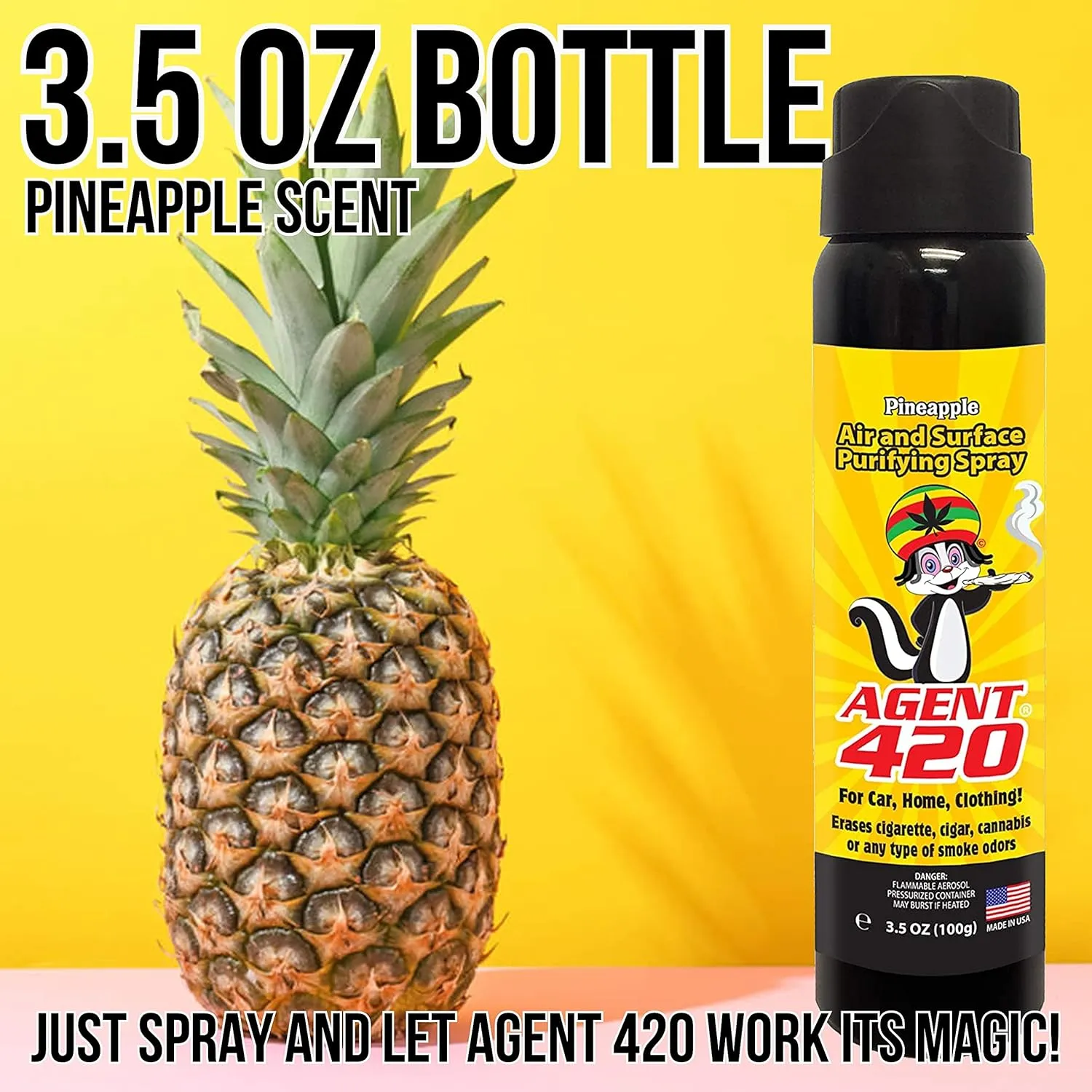 Agent 420-3.5 oz Odor Destroying Spray for Eliminating Unwanted Odors in Your House, Car or Apartment, Freshen Up The Crib (Pineapple)