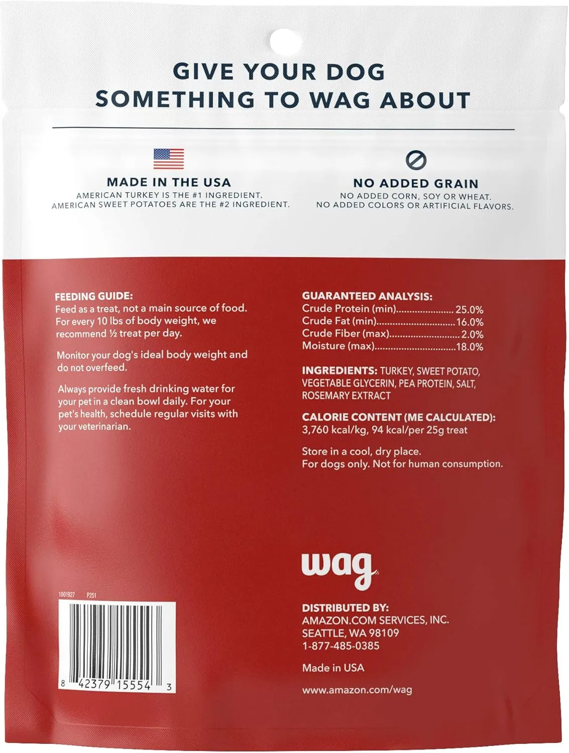 Amazon Brand - Wag Soft & Tender American Jerky Dog Treats  Turkey & Sweet Potato, 16 Ounce (Pack of 1)