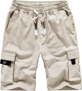 APTRO Men's Cargo Shorts Elastic Waistband Drawstring Summer Casual Cotton Big & Tall Relaxed Fit Work Shorts