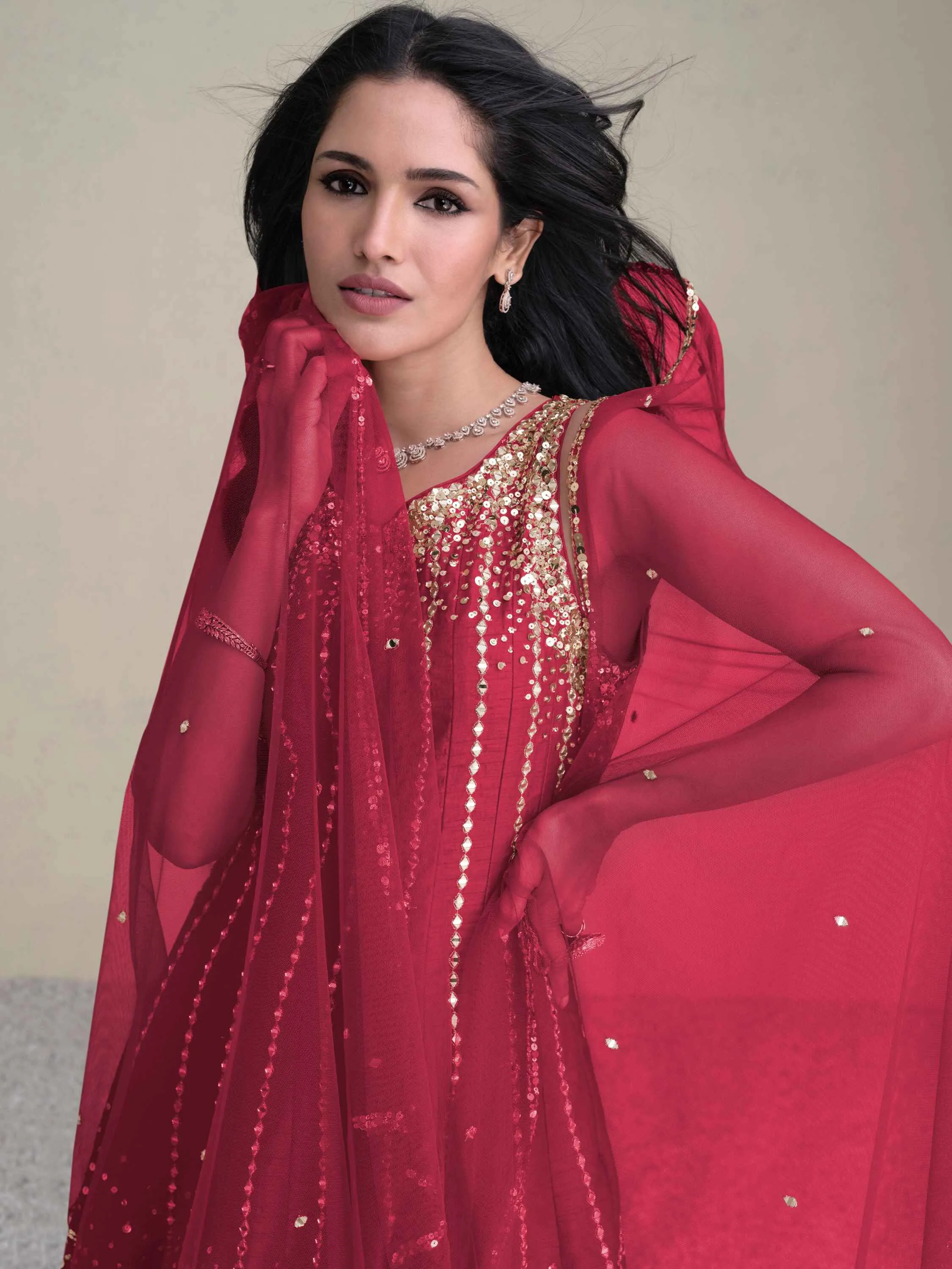 Attractive Pink Sequins Silk Designer Dhoti Suit With Dupatta