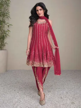 Attractive Pink Sequins Silk Designer Dhoti Suit With Dupatta