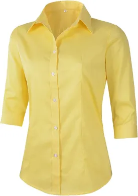Beninos Women's 3/4 Sleeve Formal Work Wear White Button Down Shirt