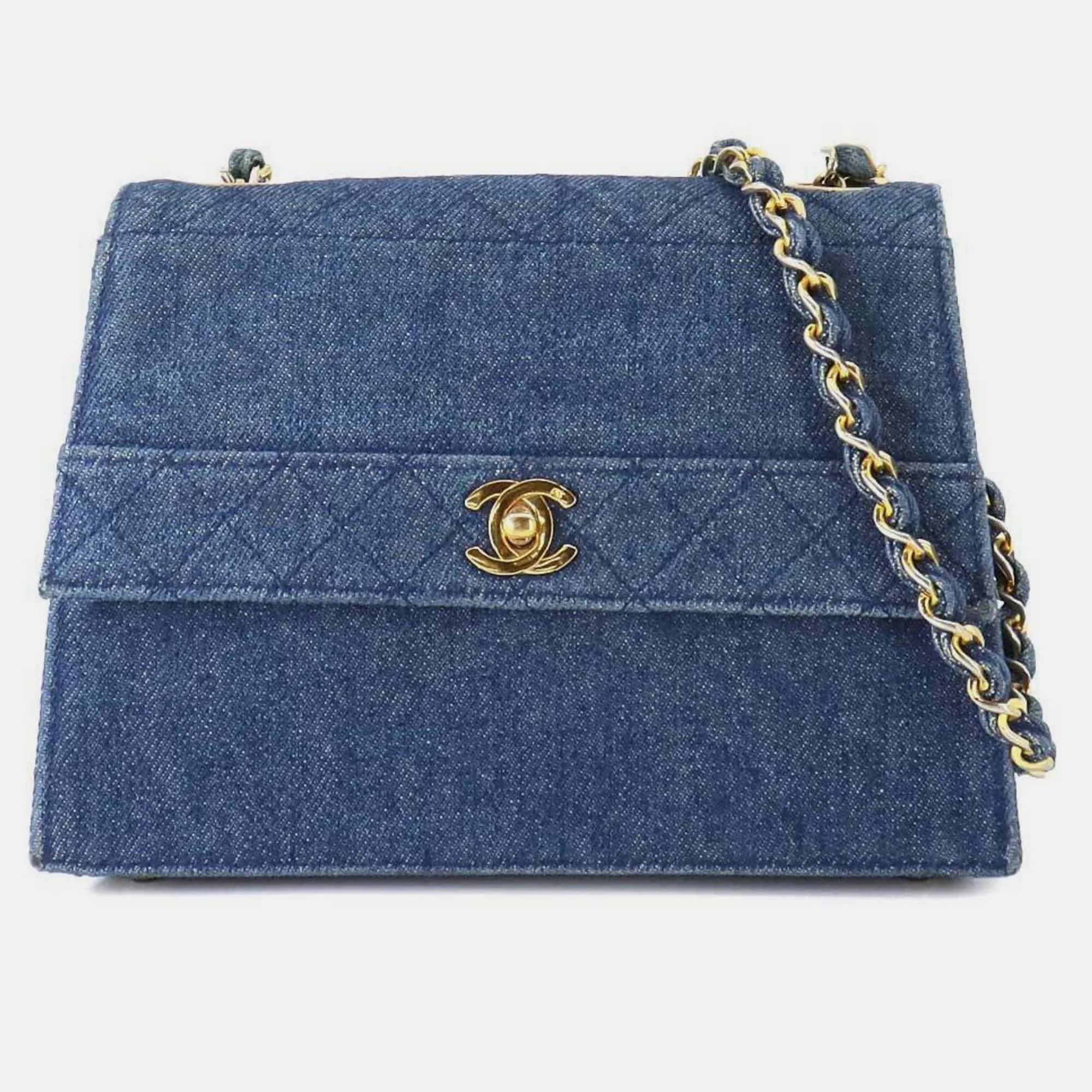 Blue Denim Matelasse Chain Shoulder Bag