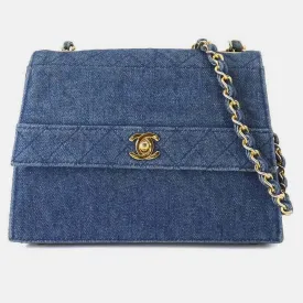 Blue Denim Matelasse Chain Shoulder Bag