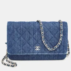 Blue Quilted Denim Classic Wallet On Chain
