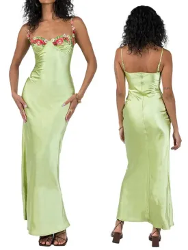 Blue Zone Planet |   Isabella's Embroidered Lace Camisole Solid Color Long Dress