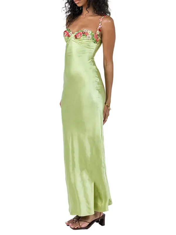 Blue Zone Planet |   Isabella's Embroidered Lace Camisole Solid Color Long Dress
