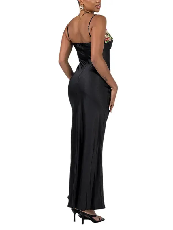 Blue Zone Planet |   Isabella's Embroidered Lace Camisole Solid Color Long Dress