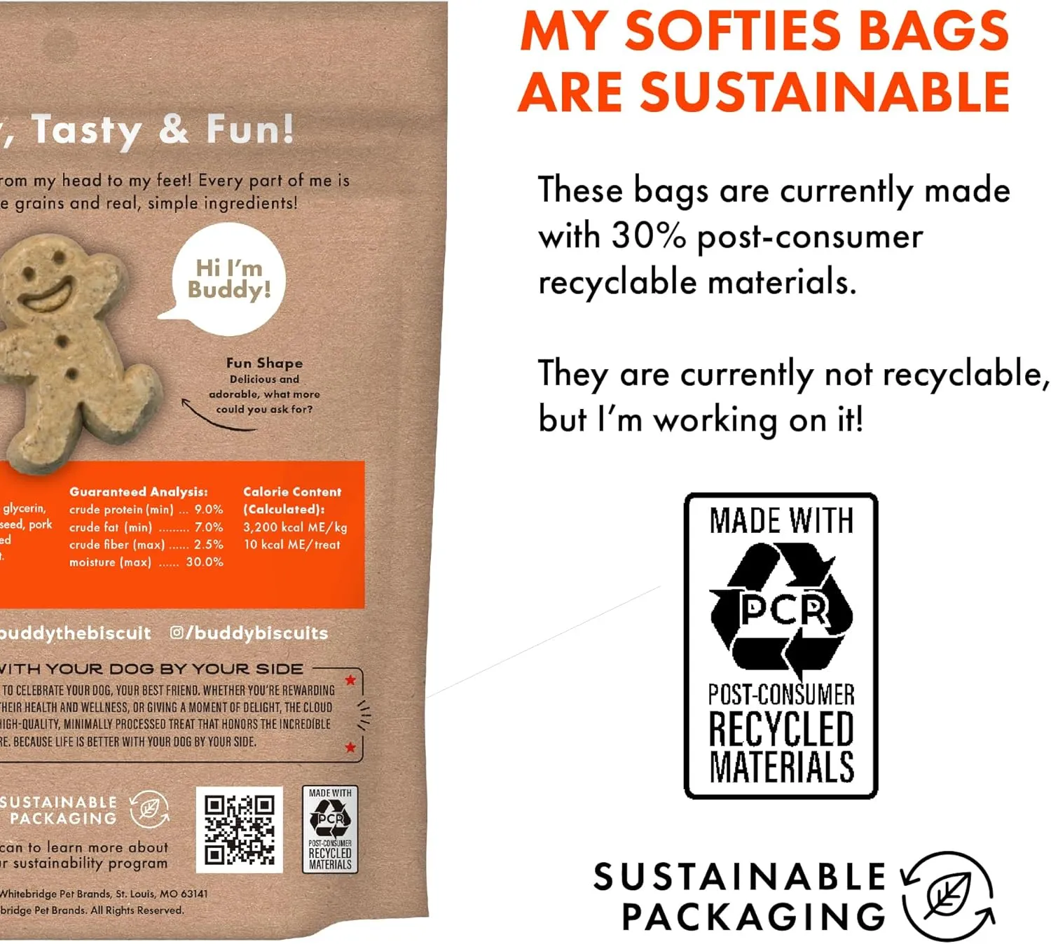 Buddy Biscuits 8 oz. Bag of Softies Soft & Chewy Dog Treats, Made with Peanut Butter