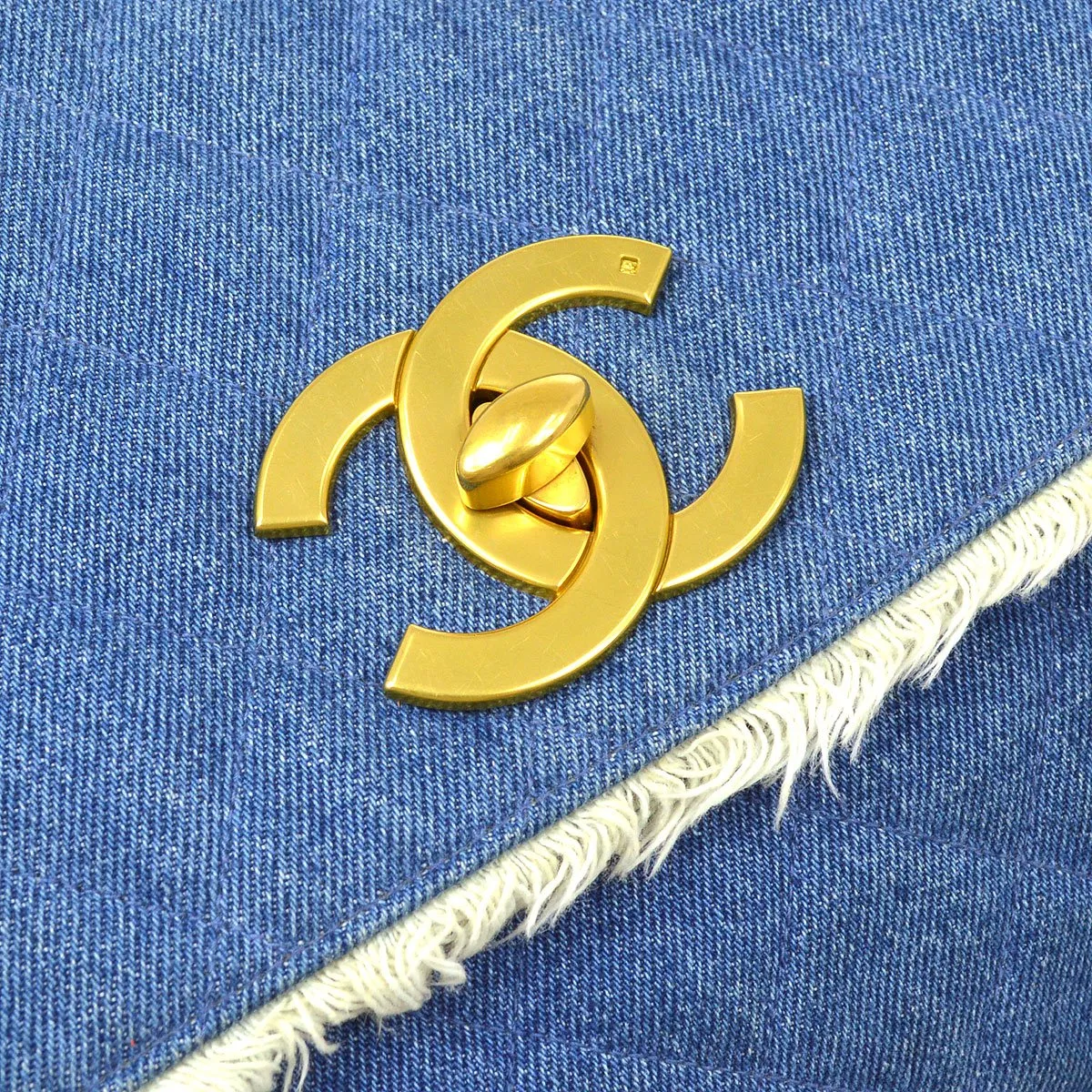 CHANEL★ 1991-1994 Denim Straight Flap Maxi 61782