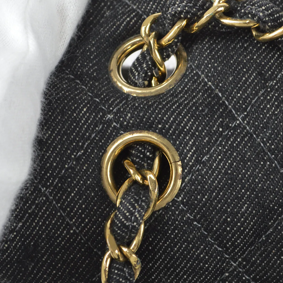 CHANEL 1997-1999 Classic Double Flap Medium Black Denim 67995