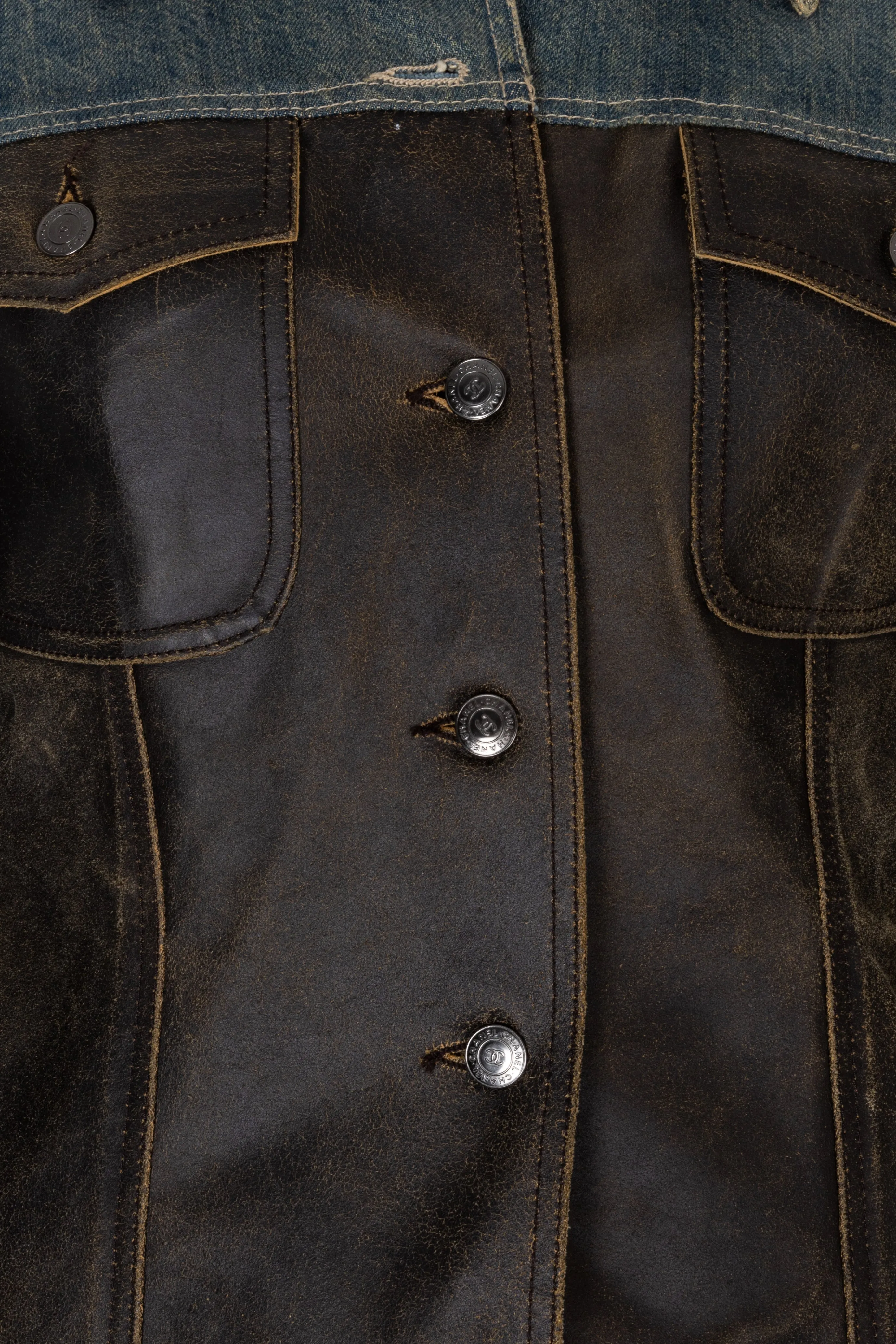 CHANEL 2000 Leather Denim Two Piece