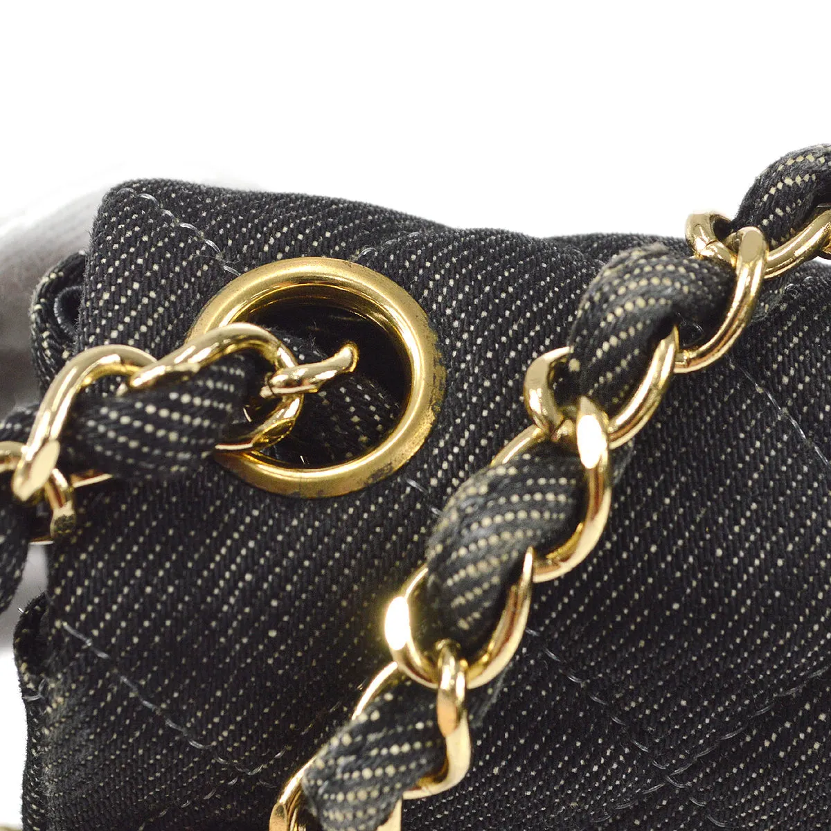 CHANEL 2001-2003 Classic Flap Mini Square 17 Black Denim 88001
