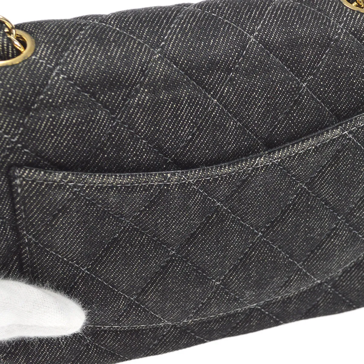 CHANEL 2001-2003 Classic Flap Mini Square 17 Black Denim 88001
