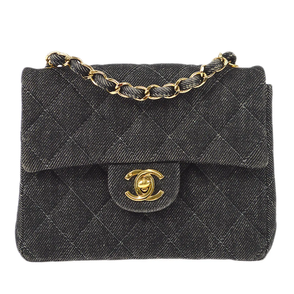 CHANEL 2001-2003 Classic Flap Mini Square 17 Black Denim 88001