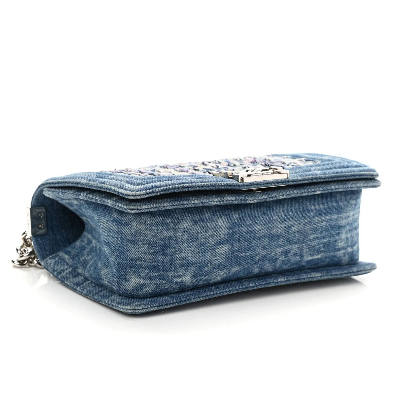 Chanel 2018 Rare Denim Medium Classic Boy Flap Pastel Mint Purple Pink Tweed Bag