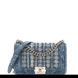 Chanel 2018 Rare Denim Medium Classic Boy Flap Pastel Mint Purple Pink Tweed Bag