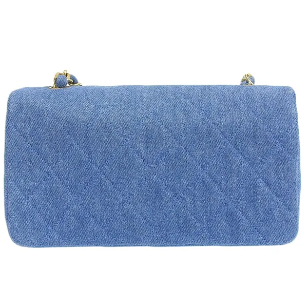 CHANEL Around 1990 Made Denim Full Flap Mini Chain Bag Blue
