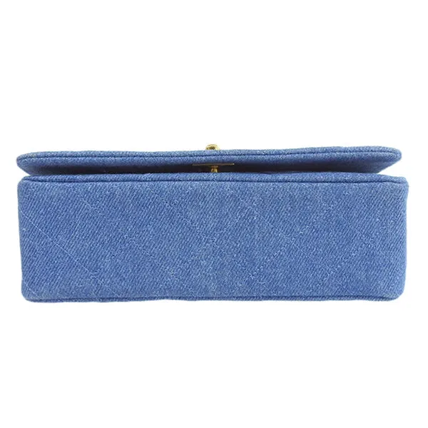 CHANEL Around 1990 Made Denim Full Flap Mini Chain Bag Blue