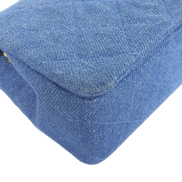 CHANEL Around 1990 Made Denim Full Flap Mini Chain Bag Blue