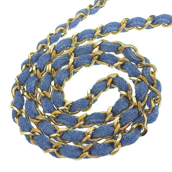 CHANEL Around 1990 Made Denim Full Flap Mini Chain Bag Blue