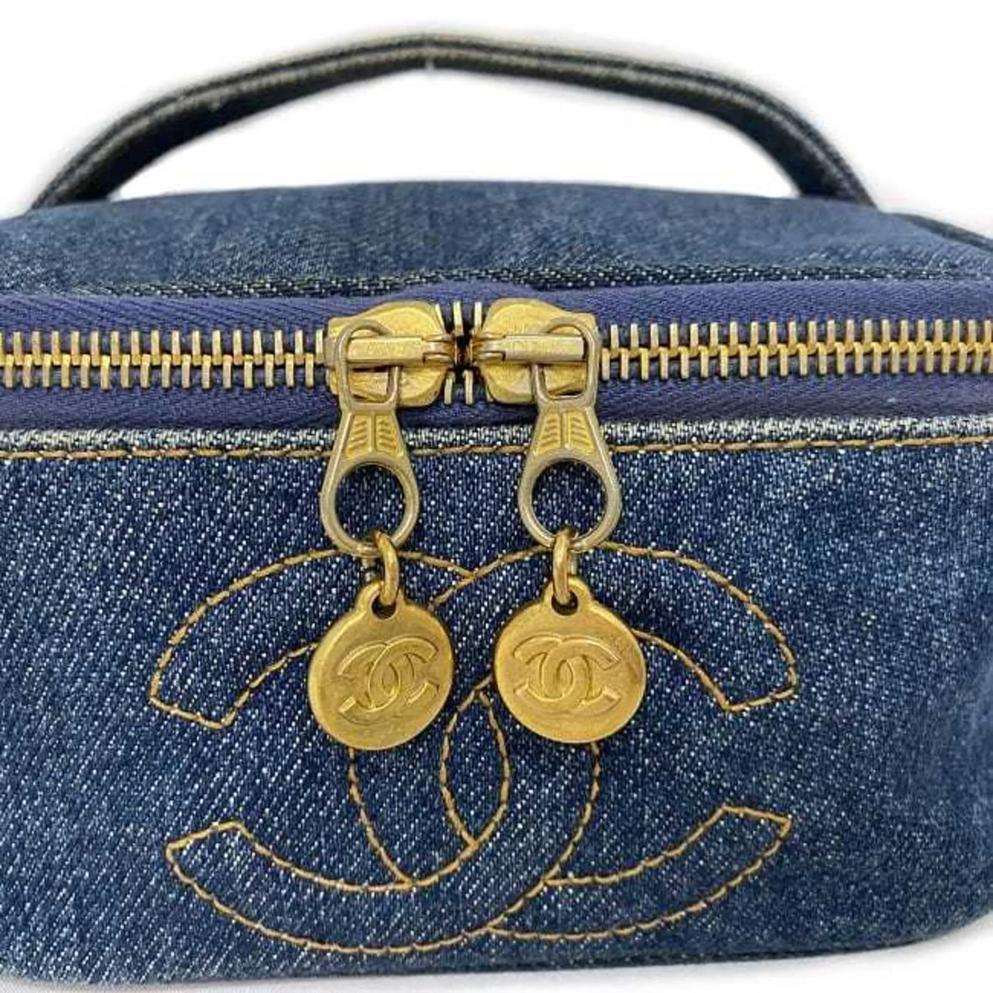 Chanel HandBag Vanity Cocomark A07058 Canvas Leather GP 4th  Pouch Double Stitch