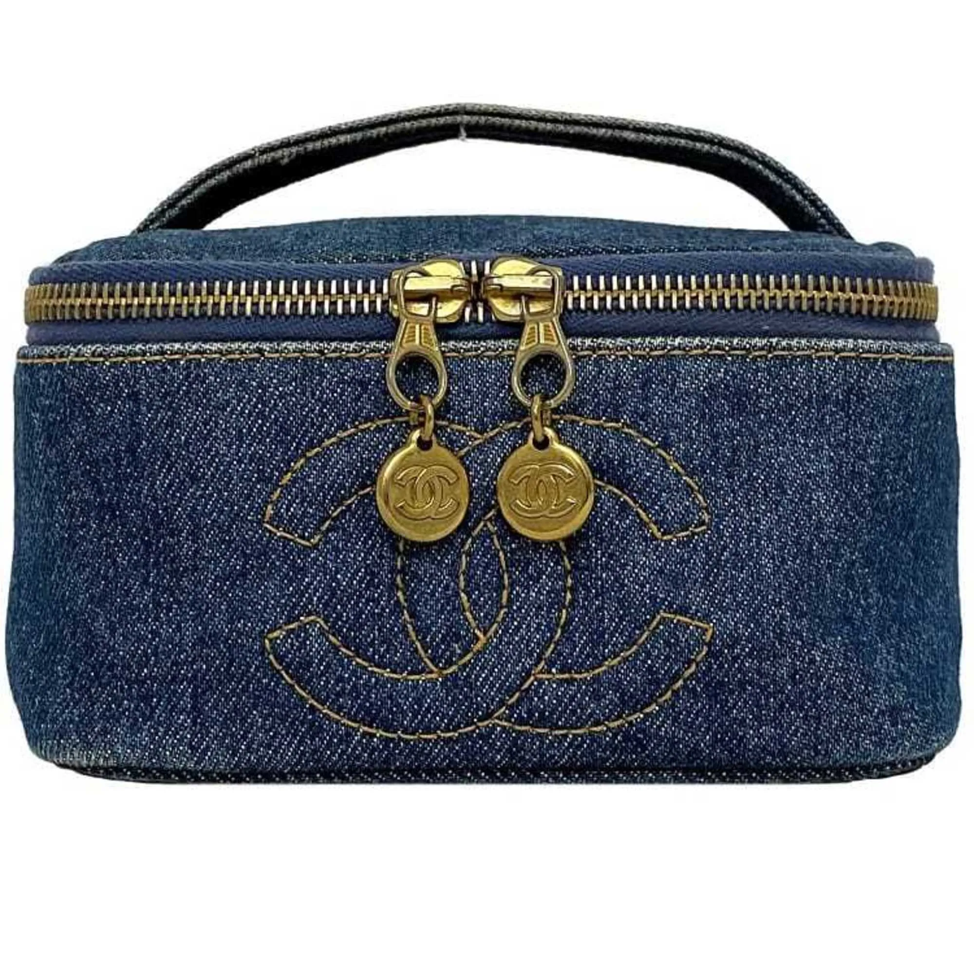 Chanel HandBag Vanity Cocomark A07058 Canvas Leather GP 4th  Pouch Double Stitch