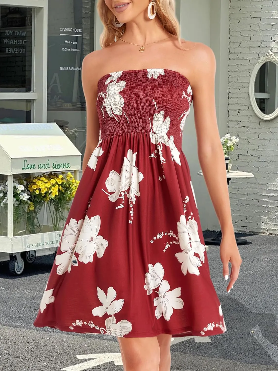 CHICGAL Summer Dresses for Women Beach Cover Ups Strapless Boho Floral Print Sundress