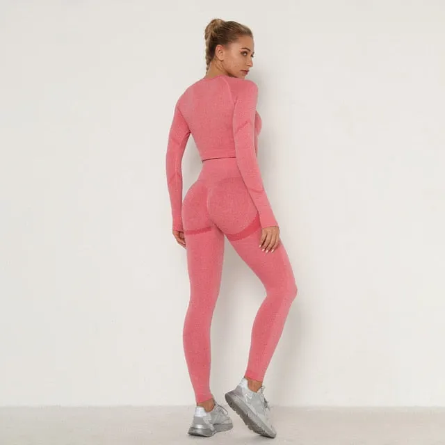 Crop Top Gym Set Seamless Women Yoga Workout Set