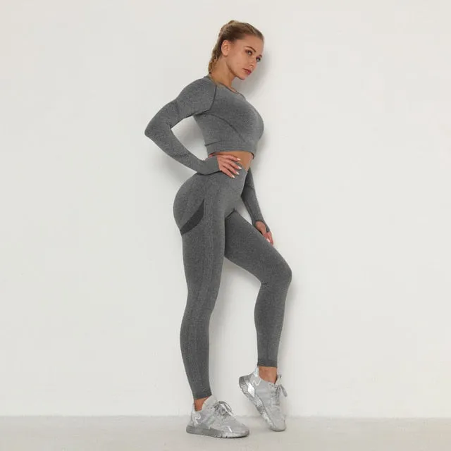 Crop Top Gym Set Seamless Women Yoga Workout Set