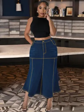 Daijah Washed Retro Pencil Skirt Hip-covering Straight Long Skirt