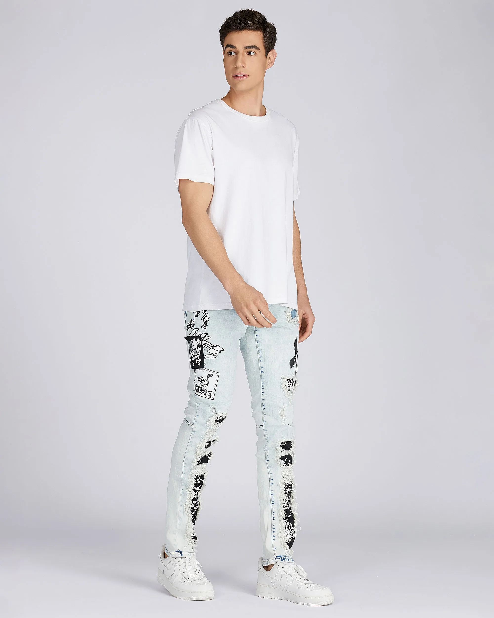 Distressed Blue Jeans with Faded Spray Painted Design-Mexico Local Delivery