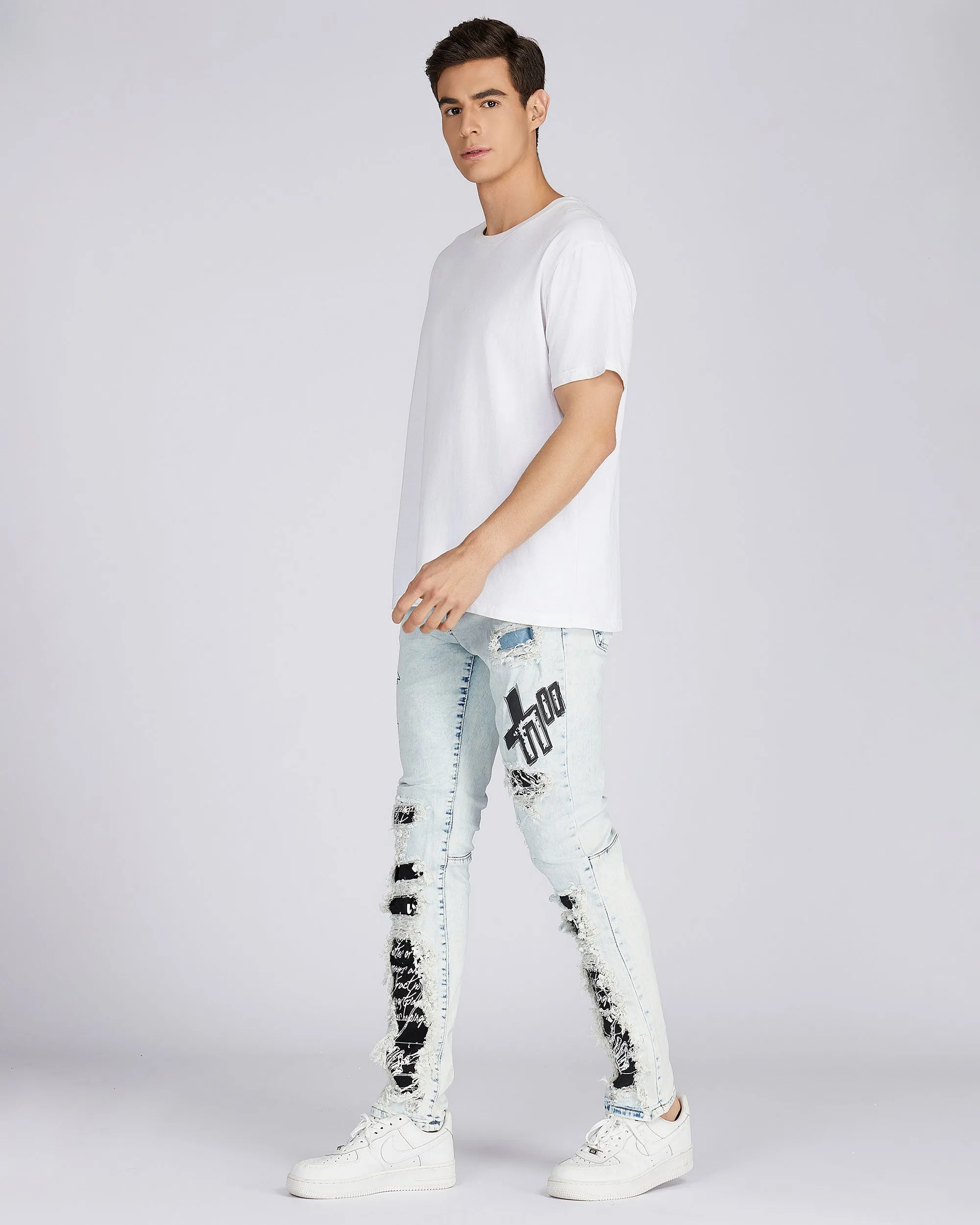 Distressed Blue Jeans with Faded Spray Painted Design-Mexico Local Delivery