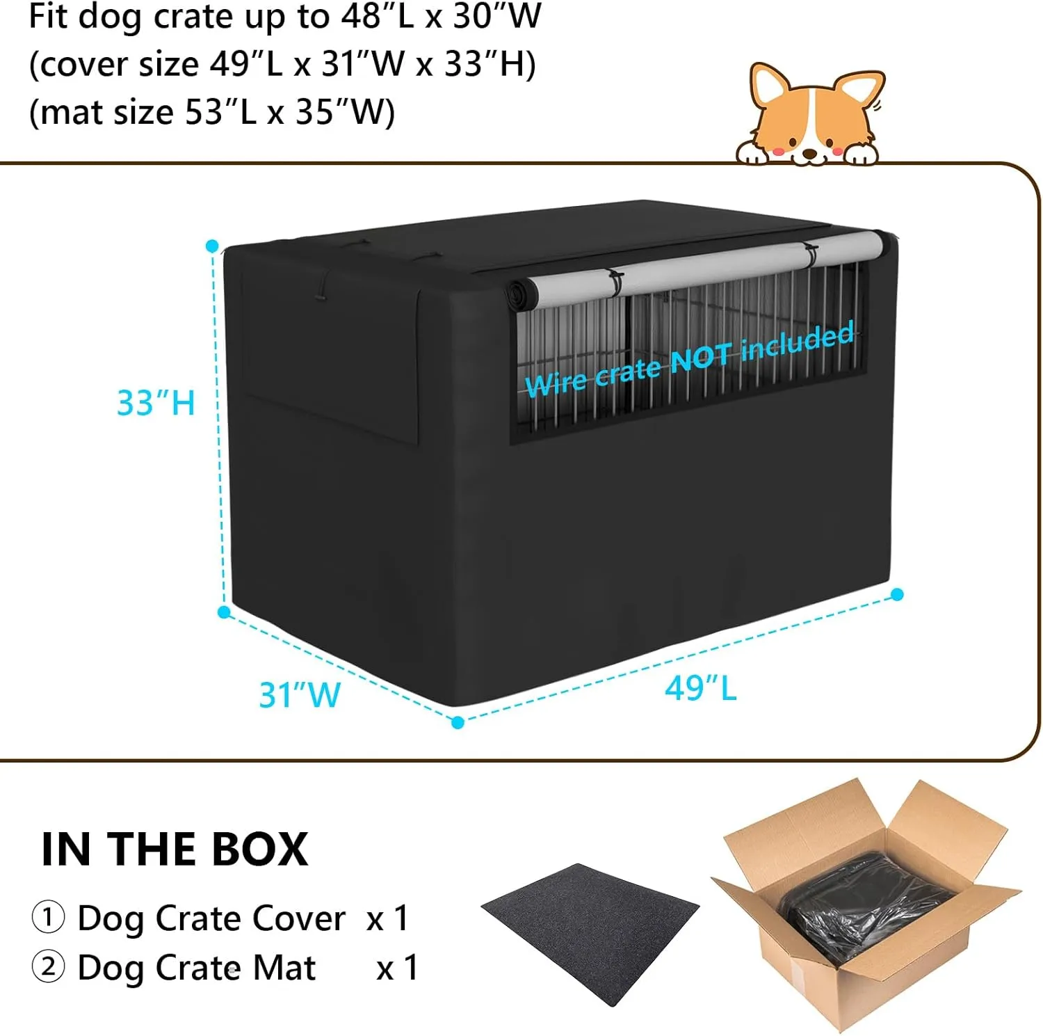 Dog Crate Cover, Pet Kennel Cover for Dog Crate - Durable, Comfortable, Ventilated Dog Cage Cover, Fit for 48 inches Dog Cage, Dog Crate Mat Included