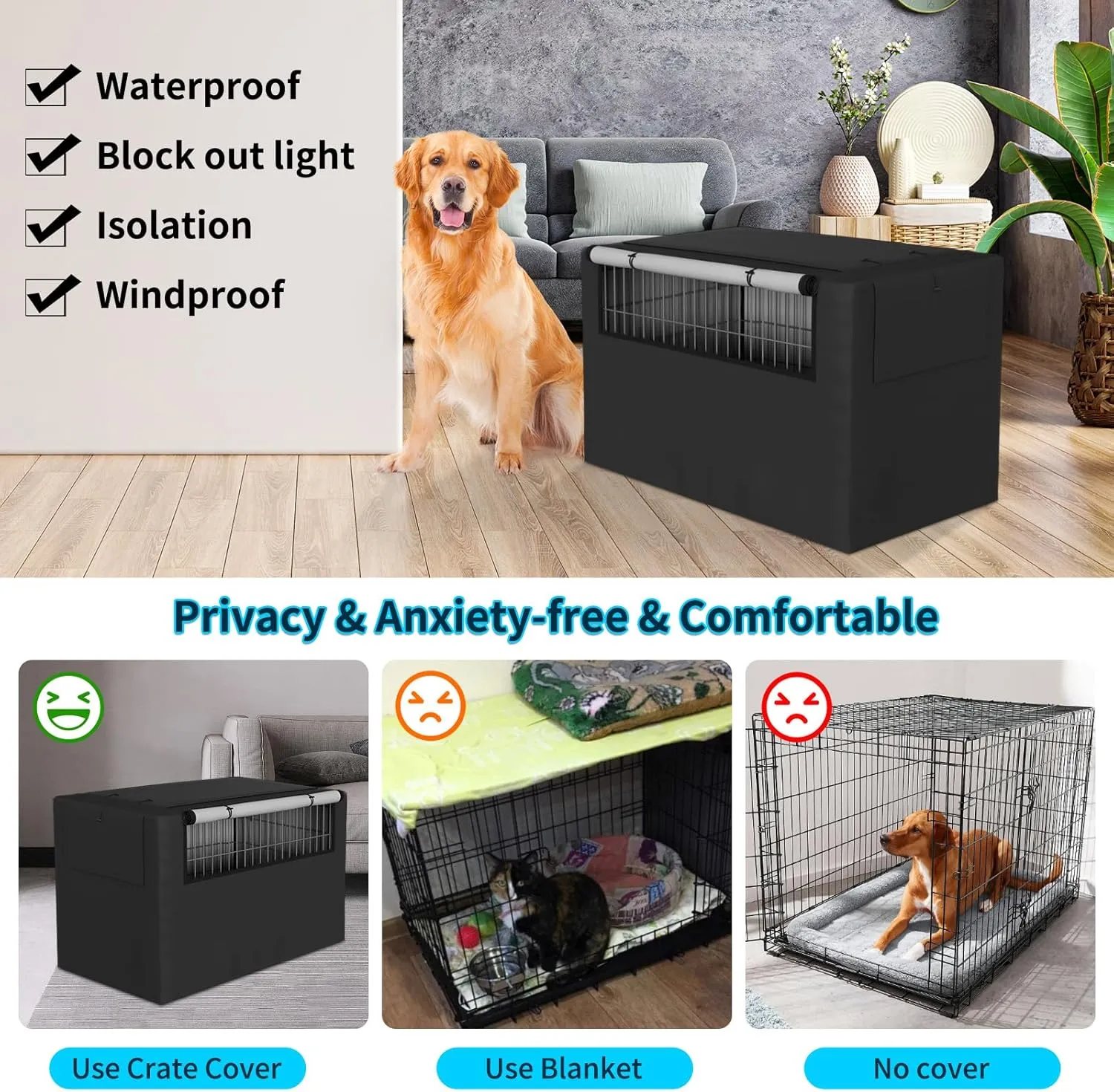 Dog Crate Cover, Pet Kennel Cover for Dog Crate - Durable, Comfortable, Ventilated Dog Cage Cover, Fit for 48 inches Dog Cage, Dog Crate Mat Included