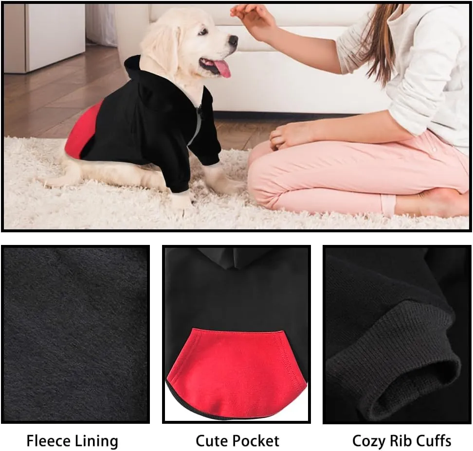 Dog Hoodie Pet Clothes, Soft Dog Sweatshirt, Warm Fleece Dog Hoodies for Small Medium Dogs, Winter Cold Weather Puppy Sweater with Pocket, Hooded Coat Costume Cat Apparel Outfit