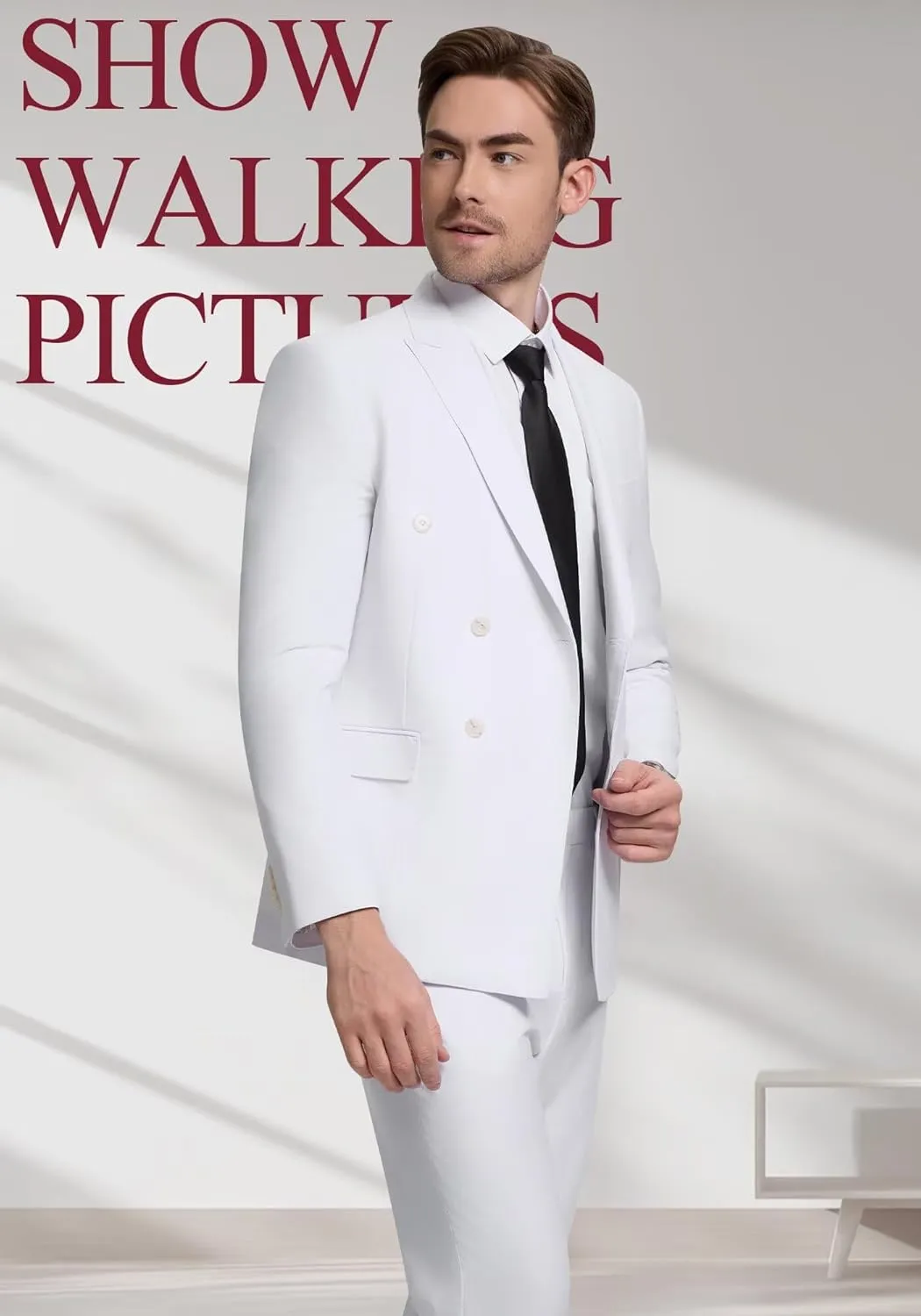 Double Breasted Suit Men Slim Fit 2 Pieces Suit Blazer Pants Formal 2 Button Tuxedo Jacket for Wedding Business Prom