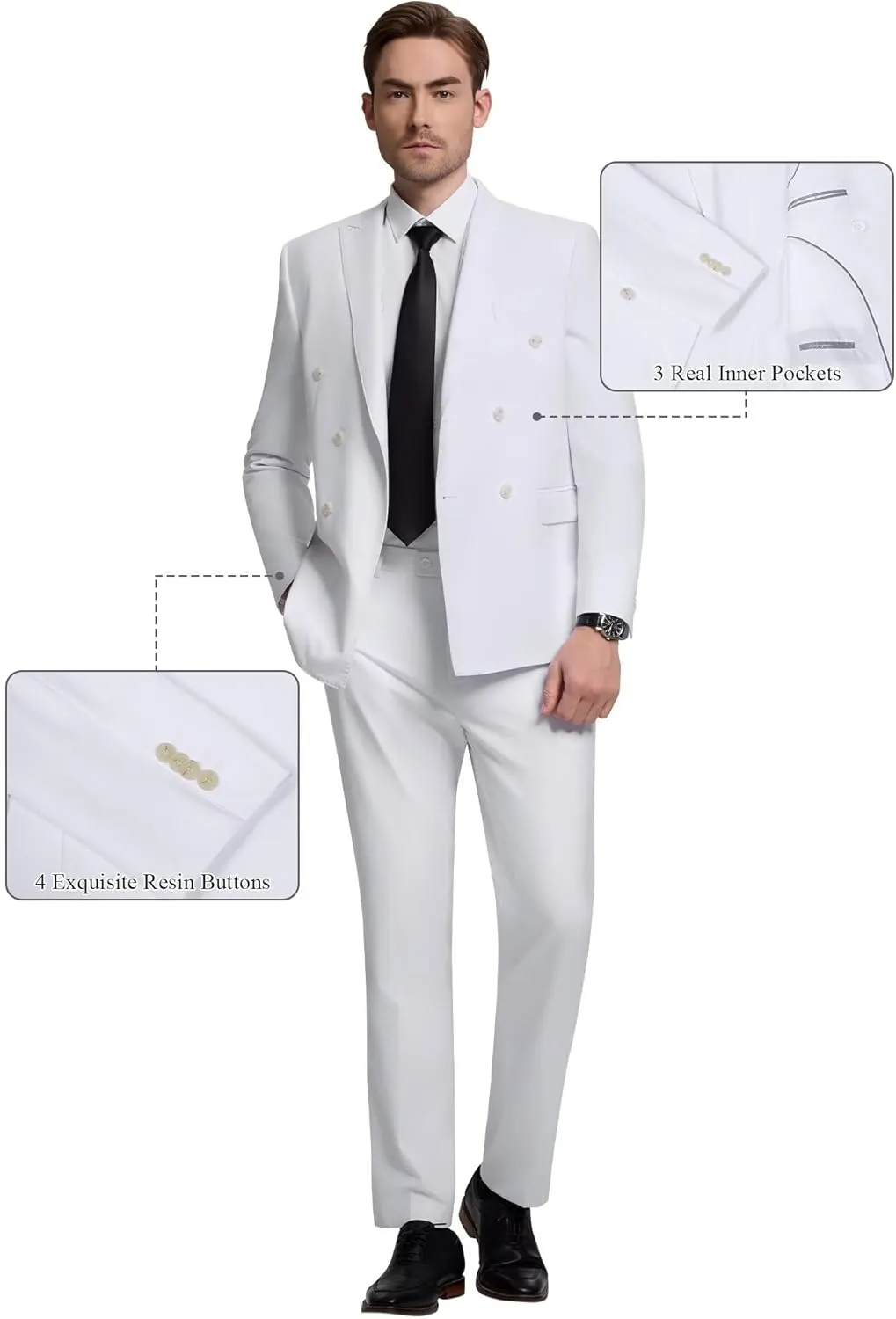 Double Breasted Suit Men Slim Fit 2 Pieces Suit Blazer Pants Formal 2 Button Tuxedo Jacket for Wedding Business Prom