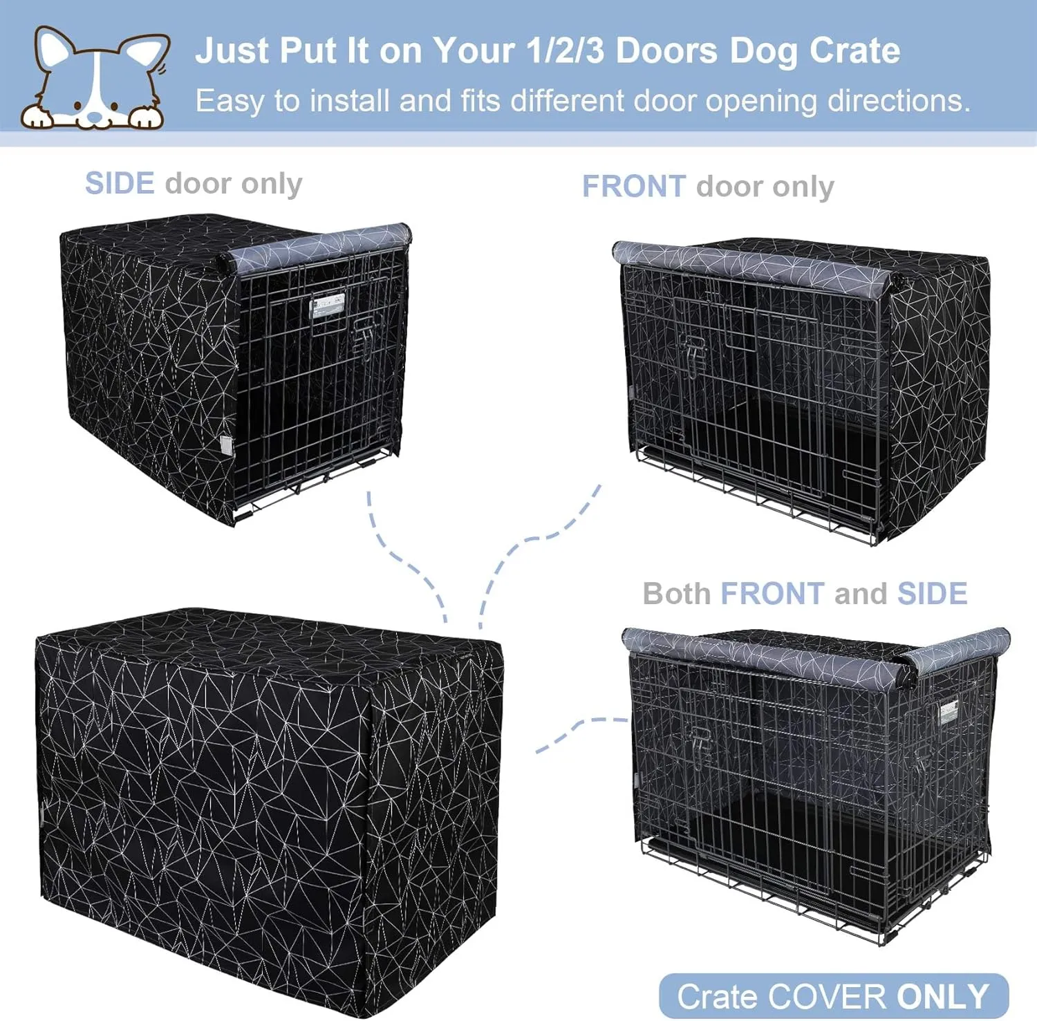 Explore Land Pattern Dog Crate Cover for 36 Inches Wire Cage, Heavy-Duty Polyester 1 2 3 Doors Standard Metal Pet Kennel Enclosure (Brief Polygonal)