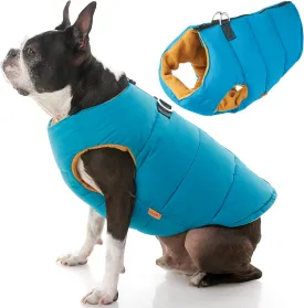 Gooby Padded Vest Dog Jacket - Solid Turquoise, Medium - Warm Zip Up Vest Fleece Jacket with Dual D Ring Leash - Water Resistant Sweater - Clothes for Small and Medium Dogs