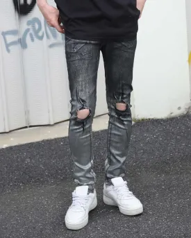 Gradient Shades Black Ripped Jeans with Statement Knee Rips