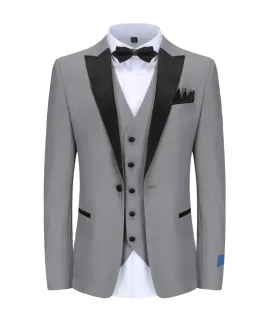 Gray Men's Tuxedo Slim-Fit Black Satin Peak Lapel TX-500