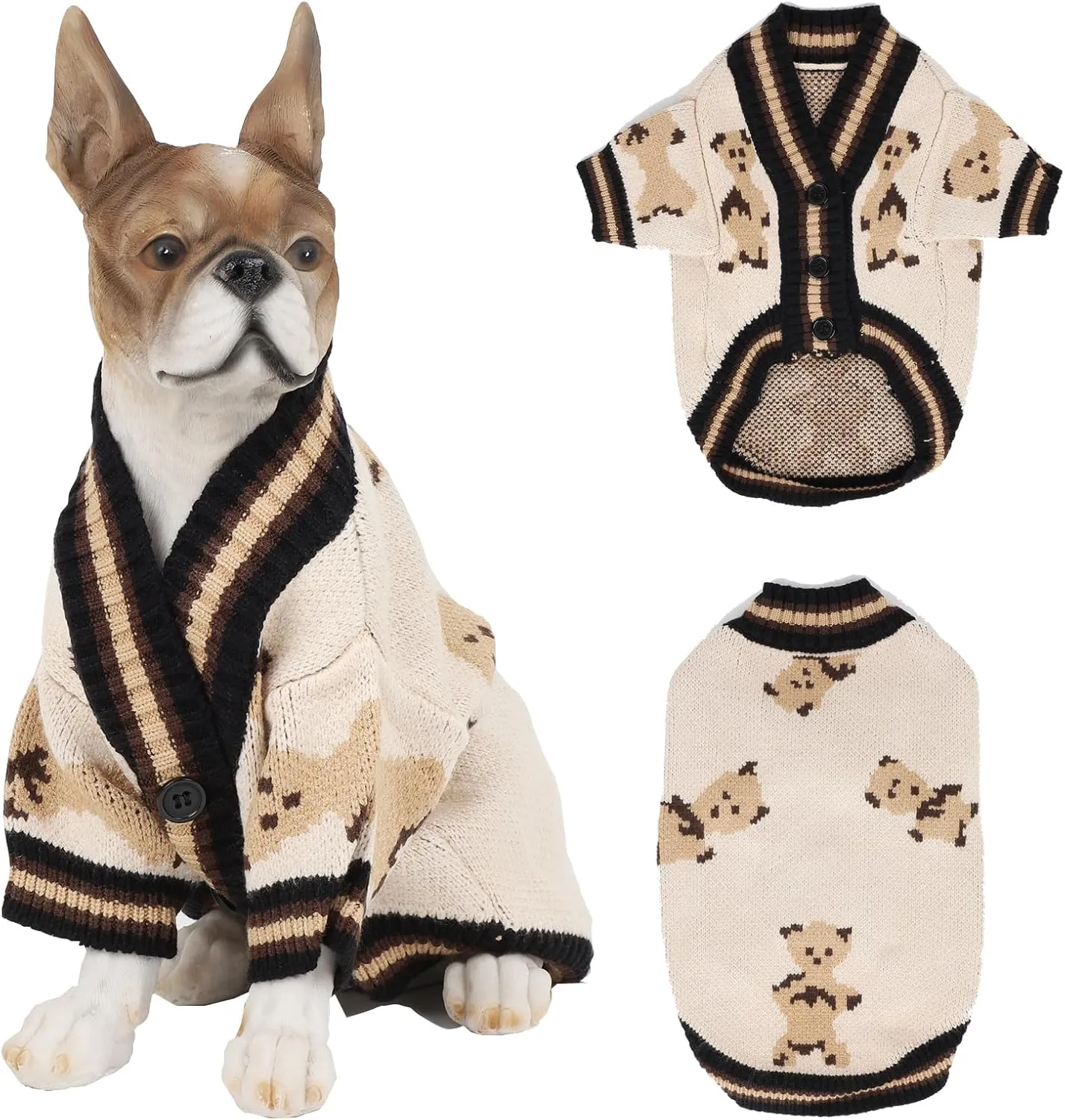 HAPEE Dog Sweaters Dog Bear Sweater for Cat, Clown Prince Puppy Clothes (E05-Bear Beige, Medium)