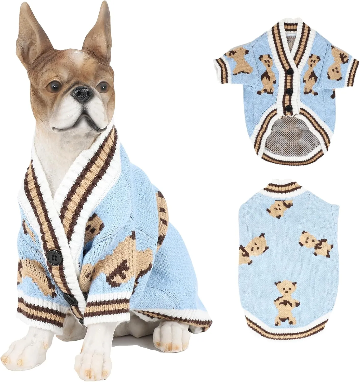 HAPEE Dog Sweaters Dog Bear Sweater for Cat, Clown Prince Puppy Clothes (E06-Bear Blue, Medium)